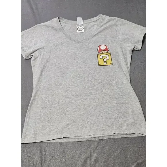 Vtg Official Nintendo Shirt Womens Extra Large Gray Mushroom Mystery Box V Neck - Picture 1 of 8